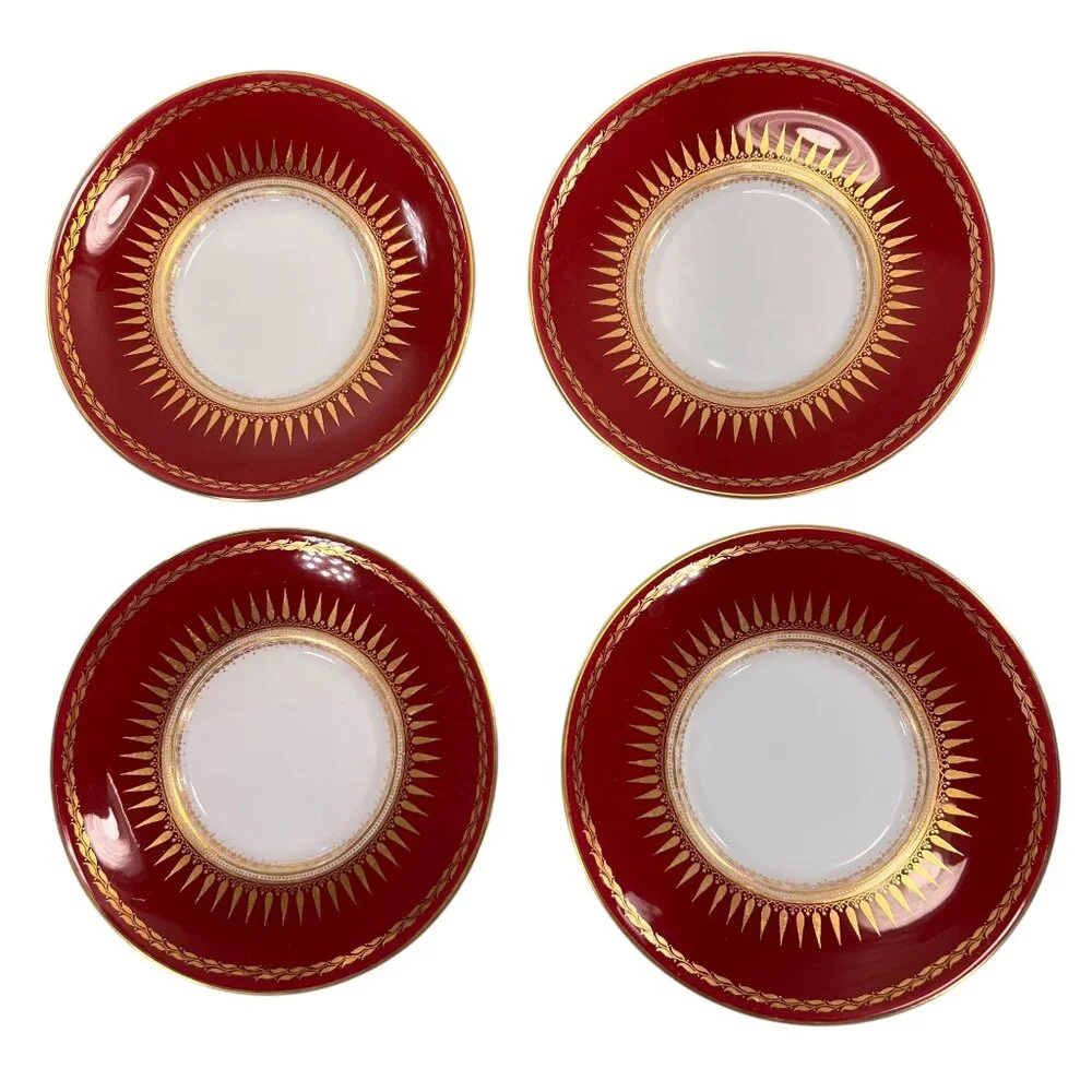 Royal Worcester Regency Red Espresso Demitasse Cups Saucers Sunburst Set Of 4 - Picture 9 of 16